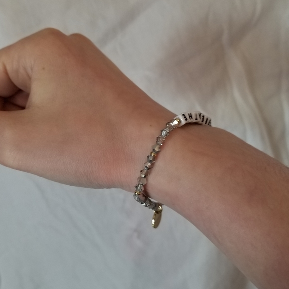 Little Words Project "BREATHE" Silver Beaded Bracelet with Pouch - Picture 4 of 6